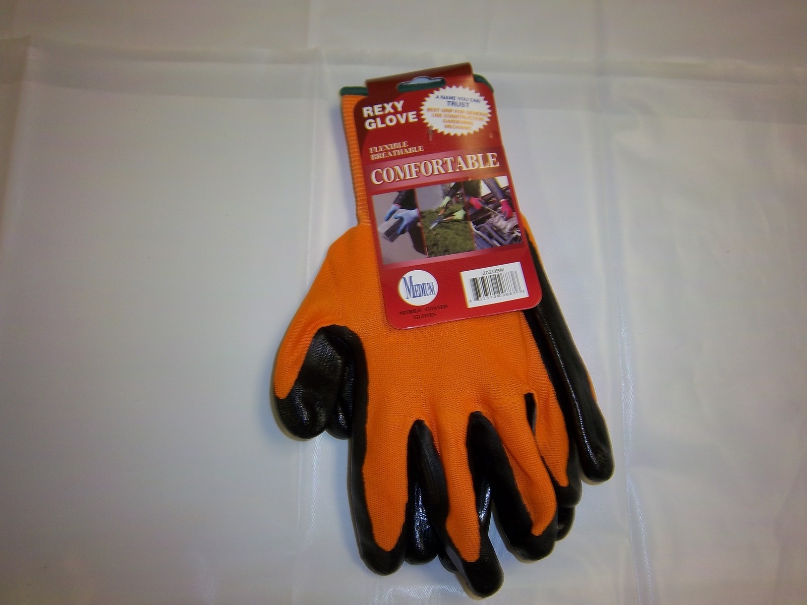 12 Pairs Rexy Nitrile Coated Work Gloves Size Medium Orange  & Red Green