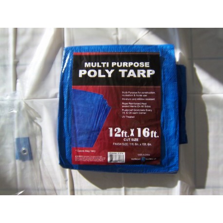 12'x16' Poly Tarp W/ medal grommets every 3 feet and on each corner. UV treated